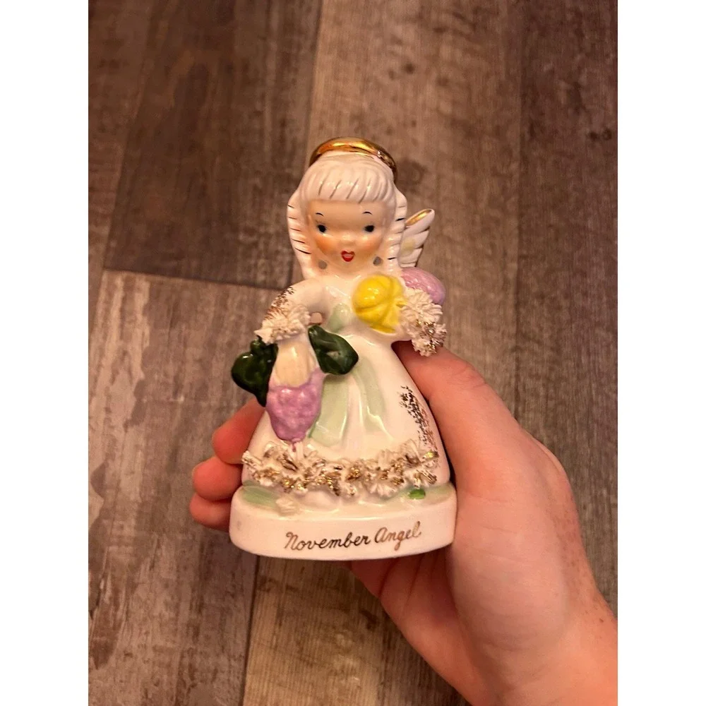 Ceramic & Porcelain Angel Figurine Floral Pattern Multicolor Glossy 3D Christmas
